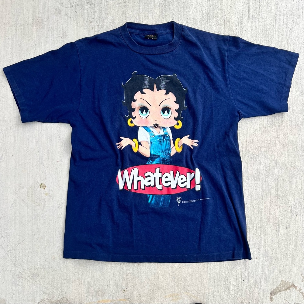 VTG 90s Betty Boop Overalls "Whatever" Graphic Tee - Single Stitch